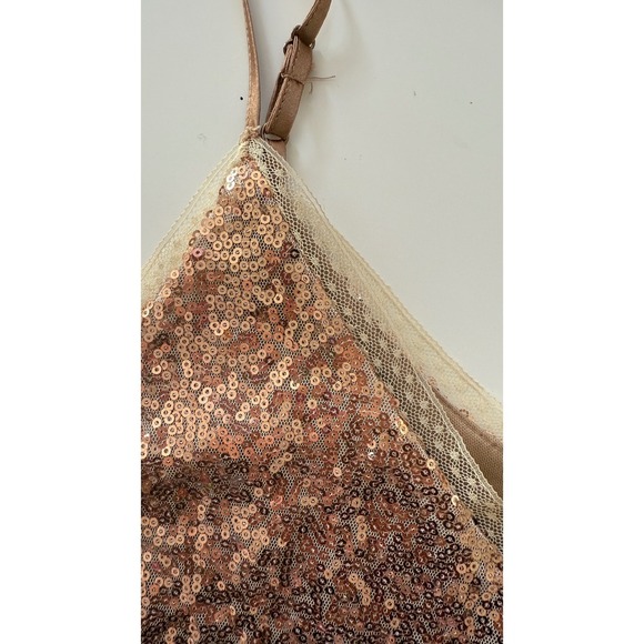 VTG Sequin Cami Top Sz L Dainty Lace Trim Rose Gold - Picture 12 of 13